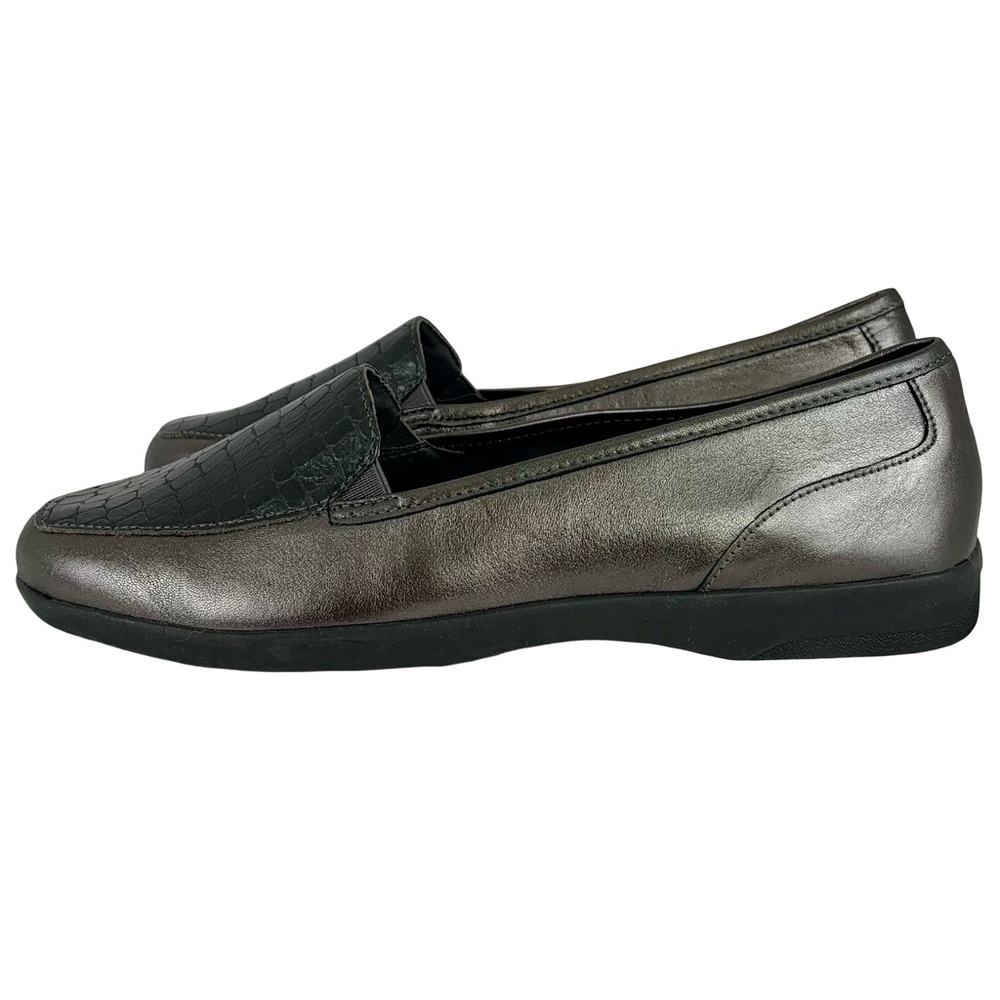 Easy Spirit Silver Loafers with Cushioned Sole